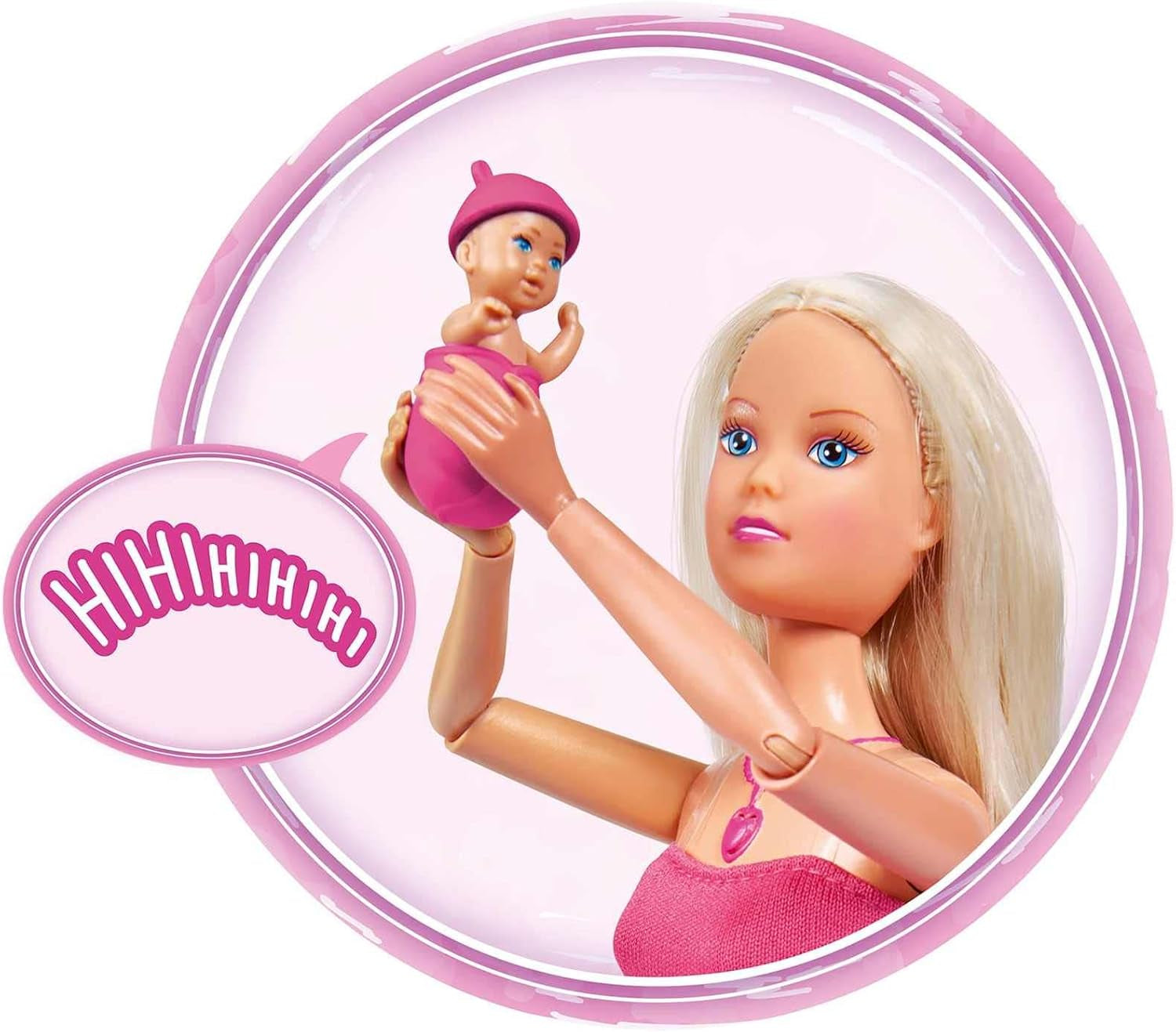 Simba 105733480 - Steffi Love Baby Bliss, Păpușă însărcinată cu bebeluș și sunete grozave, accesorii pentru bebeluși și marsupiu