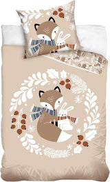 Set de lenjerie de pat pentru copii, animale, 100% bumbac cu fermoar Lenjerie de pat - copii Naty Shop Vulpe si Iepuras