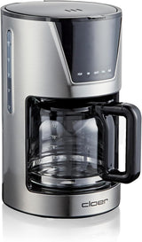 Espressor cu filtru Cloer pentru 6 cești, funcție delicată de menținere la cald, carafă din sticlă, lingură de măsurat, indicator al nivelului apei, sistem anti-picurare, oprire automată, dimensiune filtru 1x2, 550 W, oțel inoxidabil