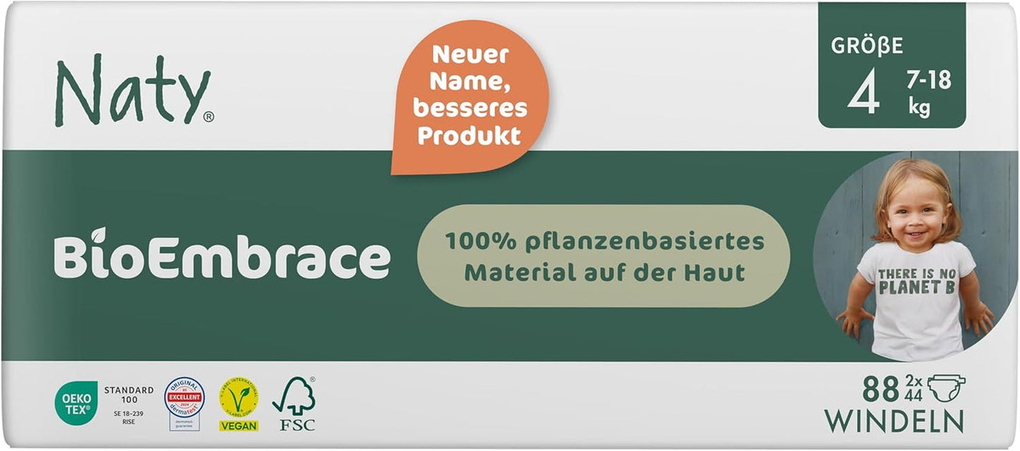 Scutece pentru bebeluși Naty BioEmbrace, mărimea 5 (11–25 kg) | 100% materiale pe bază de plante, delicate cu pielea | Moliciune respirabilă, testate dermatologic, absorbție excelentă | 80 buc.