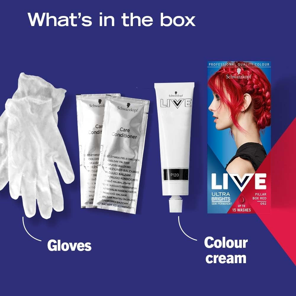 Vopsea de păr Live Ultra Bright sau Pastel Red, 3 bucăți, culoare semipermanentă, durează până la 15 spălări - 092 Pilllar Box Red Vopsea pentru par Naty Shop