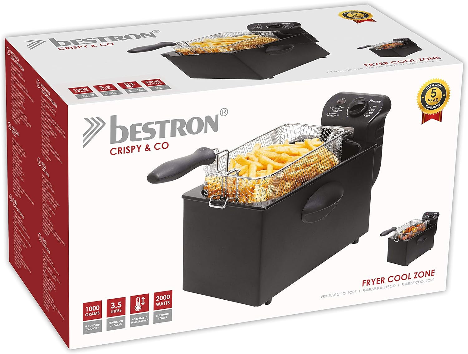 Mașină de prăjit cu ulei Bestron cu tehnologie cu zonă rece, 3.5 litri, 2000 watts Electrocasnice Naty Shop