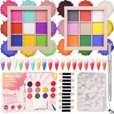 9 Farben Pigment Für Nägel, Nagelpulver Nail Powder 100 Stück Nail Art Schwamm Mit Metallgreifer, Ombre Glitzerpulver Nagelpuder Nailart Nagel Deko Für DIY Nageldesign, B