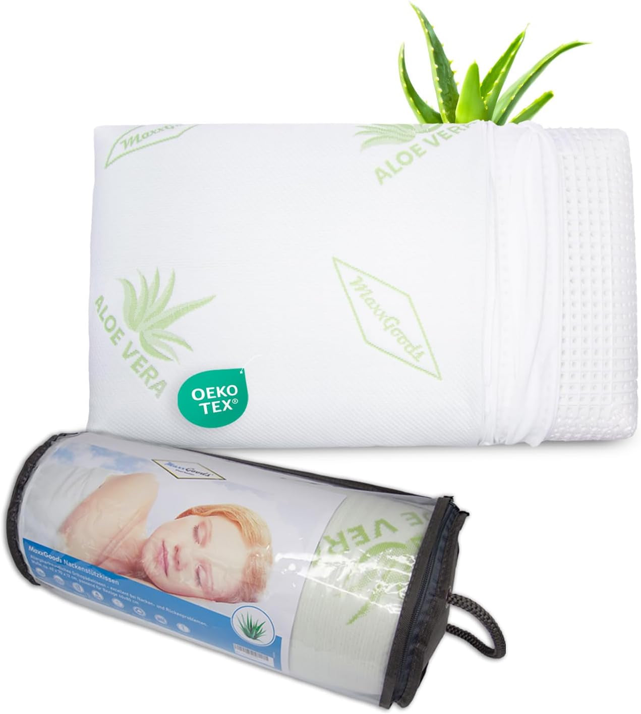 Maxxgoods pernă ortopedică, pernă de susținere a gâtului din spumă visco gel cu capac de protecție aloe vera și capac interior 100% bumbac - pernă pentru dormit pe stomac, spate și lateral (42Cm X 70Cm X 12Cm) Perne ortopedice cervicale Naty Shop 42 X 70 X 12cm