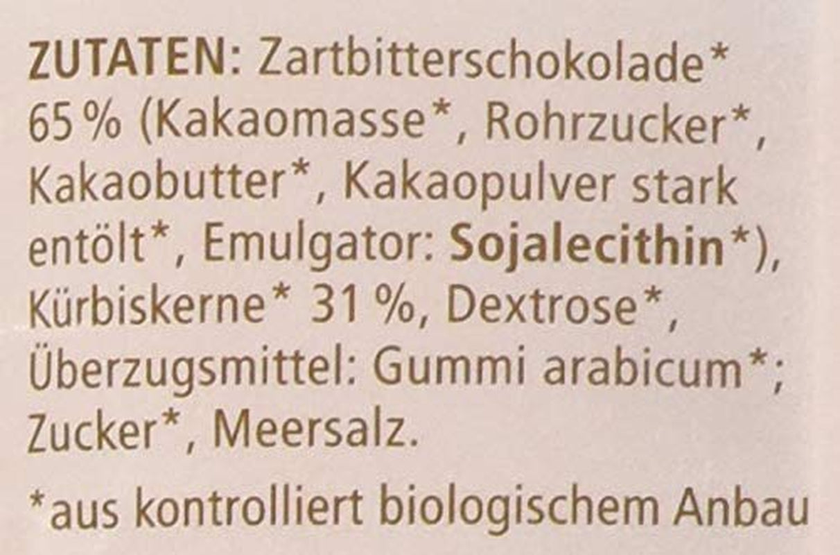 Semințe de dovleac organice Landgarten în ciocolată neagră – Gustare vegană de ciocolată cu semințe de dovleac prăjite – Sursă de magneziu – 1 x 50 g