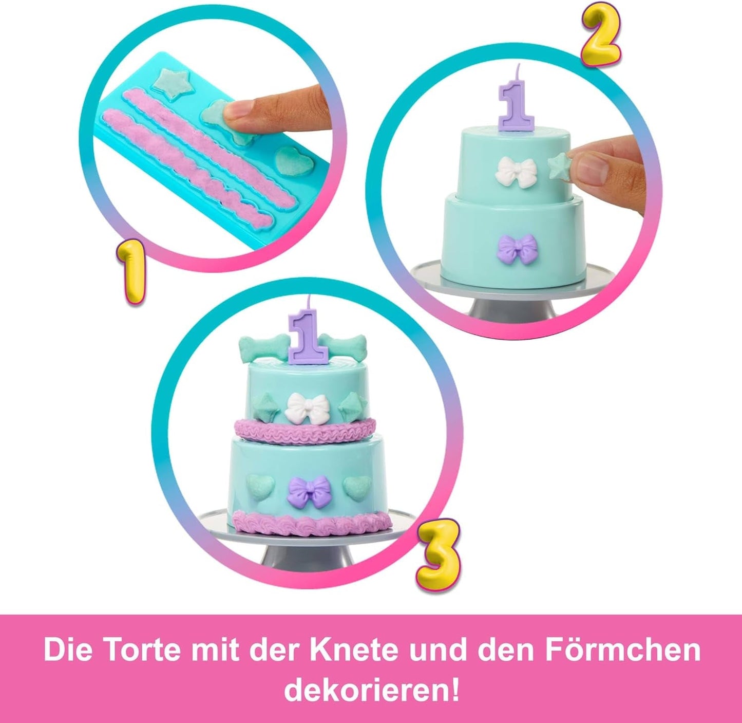 Păpușă Barbie Party fără cutie și accesorii, serie de aniversări pentru animale de companie, set de stele de petrecere cu 10 surprize, inclusiv efect de schimbare a culorii și decorațiuni pentru tort, JFG72