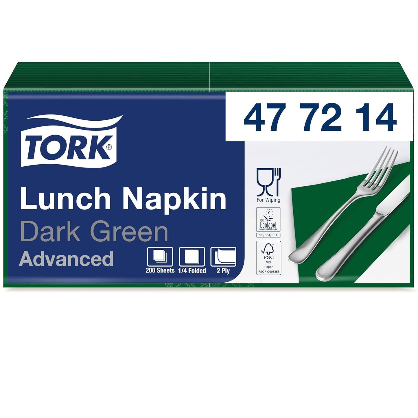 Tork 477840 Șervețele de prânz Lime / Șervețele din 2 straturi pentru mâncăruri mici sau gustări / Calitate avansată / 10 X 200 (2000) șervețele de hârtie / 32.6 X 33 Cm (L X l) / 1/4 pliere