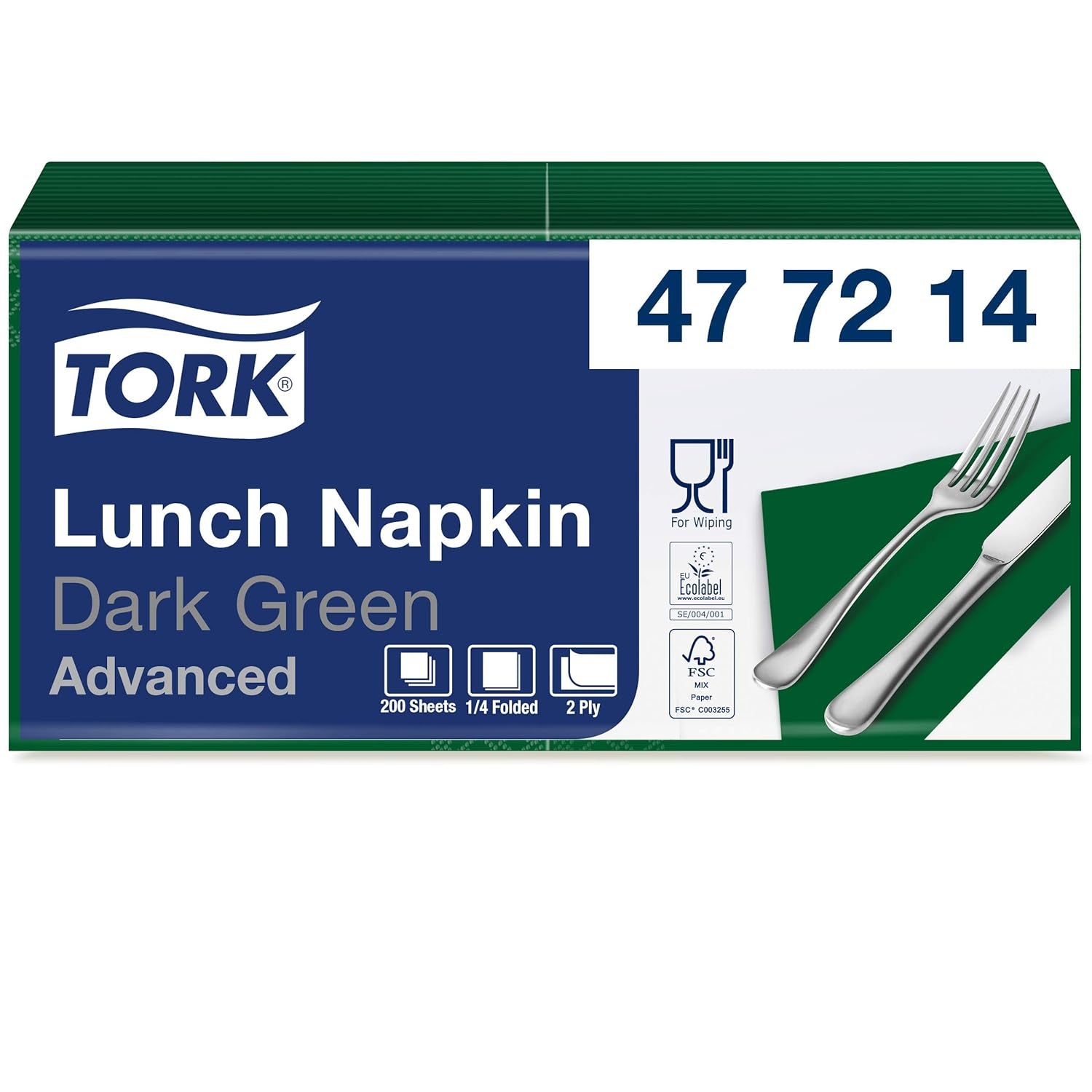 Tork 477840 Șervețele de prânz Lime / Șervețele din 2 straturi pentru mâncăruri mici sau gustări / Calitate avansată / 10 X 200 (2000) șervețele de hârtie / 32.6 X 33 Cm (L X l) / 1/4 pliere