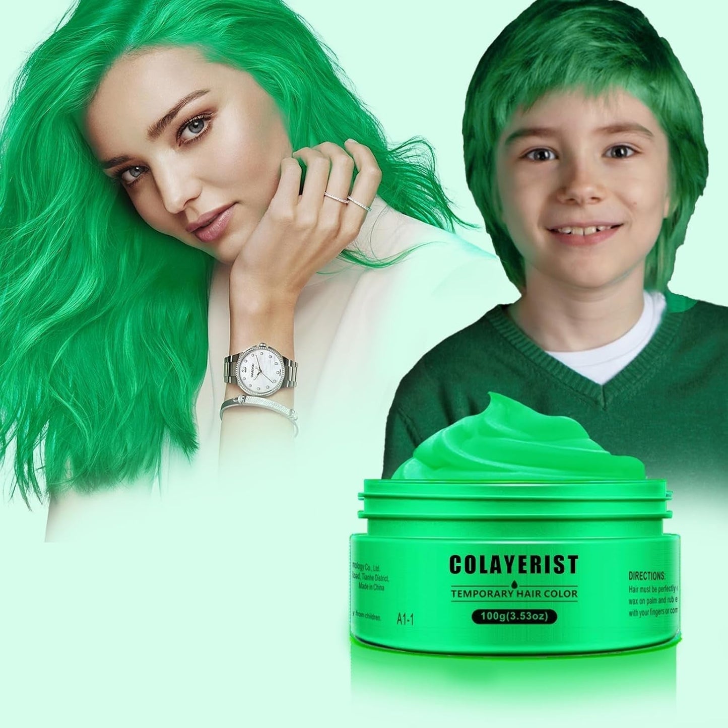 COLAYERIST Culoarea temporară a părului negru lavabil, ceară de colorare a părului pentru bărbați și femei, mascara de păr pentru petreceri sau cosplay, produse de colorare a părului fără mizerie Vopsea pentru par Naty Shop Verde