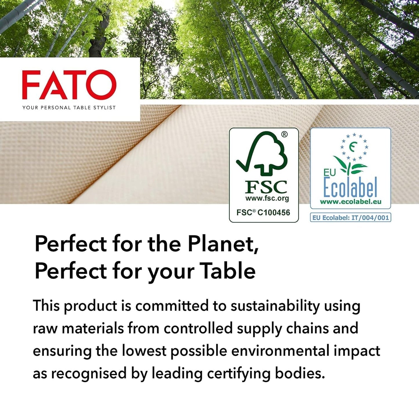 Fato - Șervețele de hârtie de unică folosință naturale pliate 4 ori, ecologice, pachet de 40 de șervețele, mărimea 38X38, 2 straturi, 100% hârtie reciclată