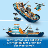 LEGO City Arctic Research Ship, barcă mare de jucărie plutitoare cu elicopter, barcă pneumatică, submarin Rov, epavă vikingă, 7 minifigurine și figură Orca, cadou pentru copii cu vârsta de 7+ 60368 Seturi de constructie Besuche den LEGO-Store