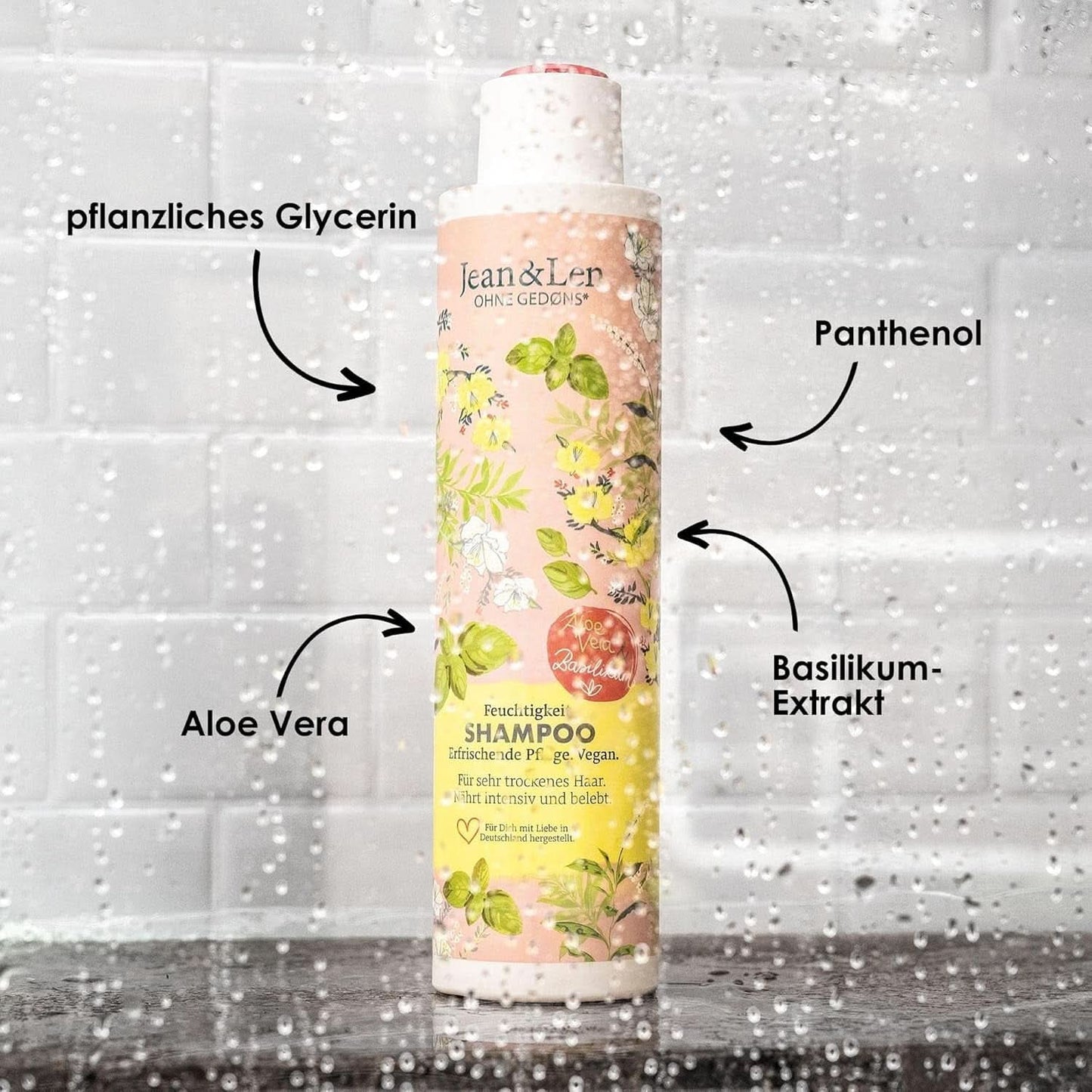 Șampon hidratant Jean & Len Aloe Vera & Busuioc, pentru păr foarte uscat, 300 ml Duș și baie Naty Shop