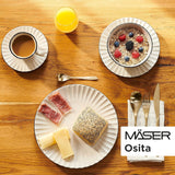MÄSER 931967 Set de veselă Osita Retro Series pentru 6 persoane în formă de val, set de veselă rotundă cu 18 piese, farfurii de cină, farfurii de desert și boluri pentru cereale, ceramică, alb crem