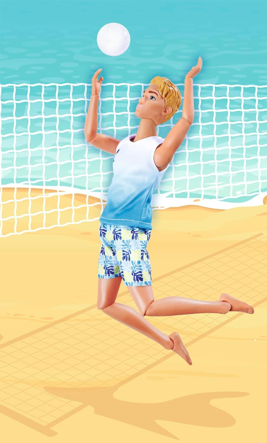 Steffi Love Beach Kevin, Kevin în costum de baie cu tricou și mingea de volei, complet mobil, 30cm păpușă de joacă, de la 3 ani, alb Papusi Naty Shop