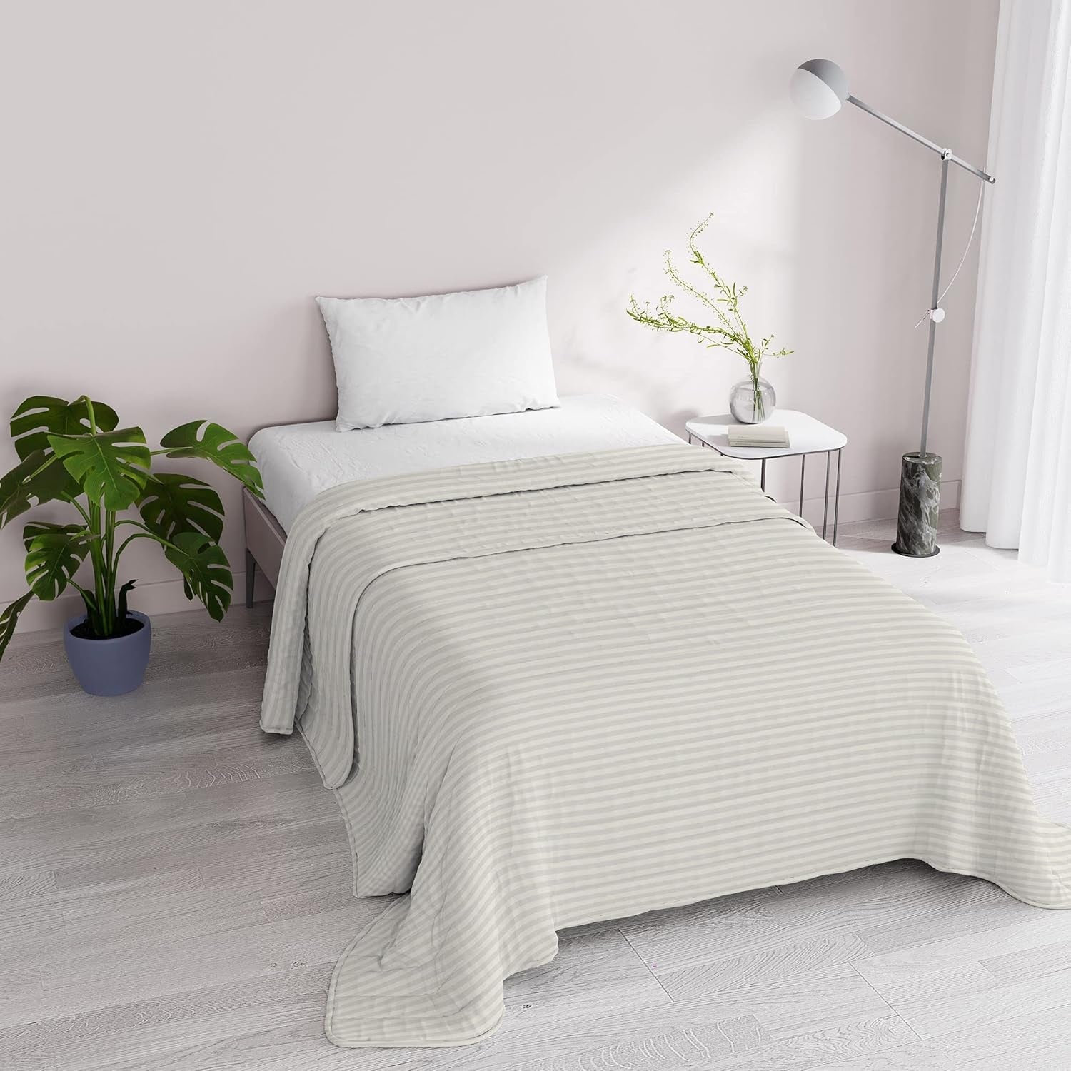 Cuvertură de vară Satin Stripes, poliester, crem, 260X250 Cm Plapumi si pilote Naty Shop Smântână 170X250 Cm