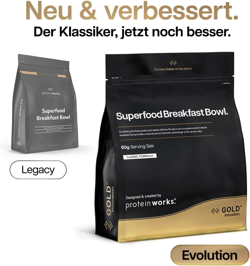 Protein Works | Mic dejun cu superalimente - Inovație GOLD, Cereale premiate, Muesli proteic, Bogat în nutrienți cu cereale, semințe și ovăz, Bogat în fibre, Măr și scorțișoară, 10 porții, 600g