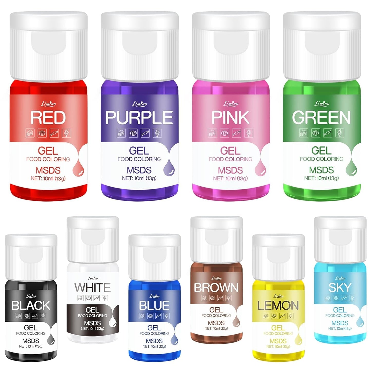 Colorant alimentar în gel - 22 de culori, coloranți alimentari în gel pentru prăjituri, copt, fursecuri, macaroane - Colorant alimentar concentrat fără zahăr pentru decorarea torturilor, băuturi, ouă de Paște, slime DIY - 6 ml fiecare