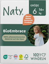 Scutece pentru bebeluși Naty BioEmbrace, mărimea 5 (11–25 kg) | 100% materiale pe bază de plante, delicate cu pielea | Moliciune respirabilă, testate dermatologic, absorbție excelentă | 80 buc.