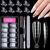 Set de 120 de forme pentru unghii, extensii de unghii, forme cu gel pentru unghii, set de forme pentru unghii cu perie cu două capete și pilă pentru unghii cu cleme, pentru unghii cu gel