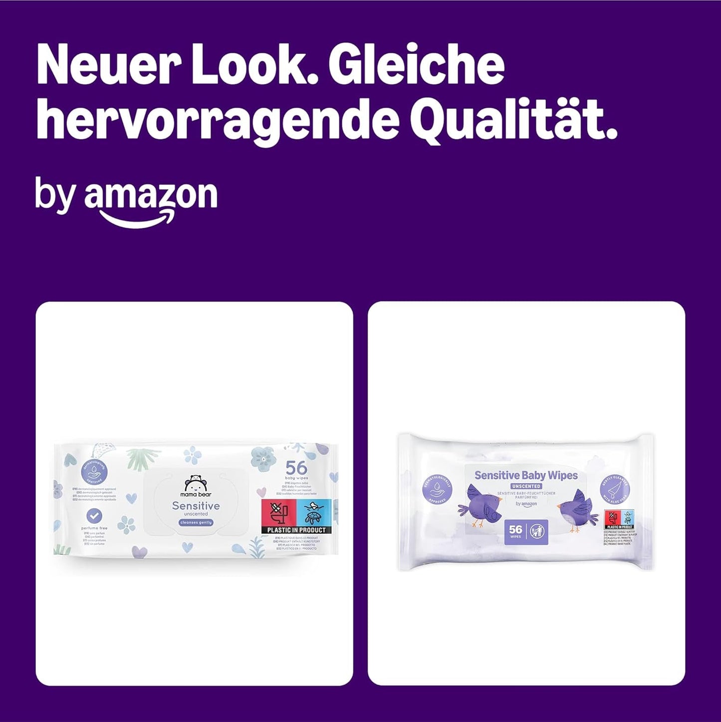 Șervețele umede Amazon Sensitive Baby Wipes 1008, fără parfum, 18 pachete a câte 56 (anterior sub marca Mama Bear, produs identic)