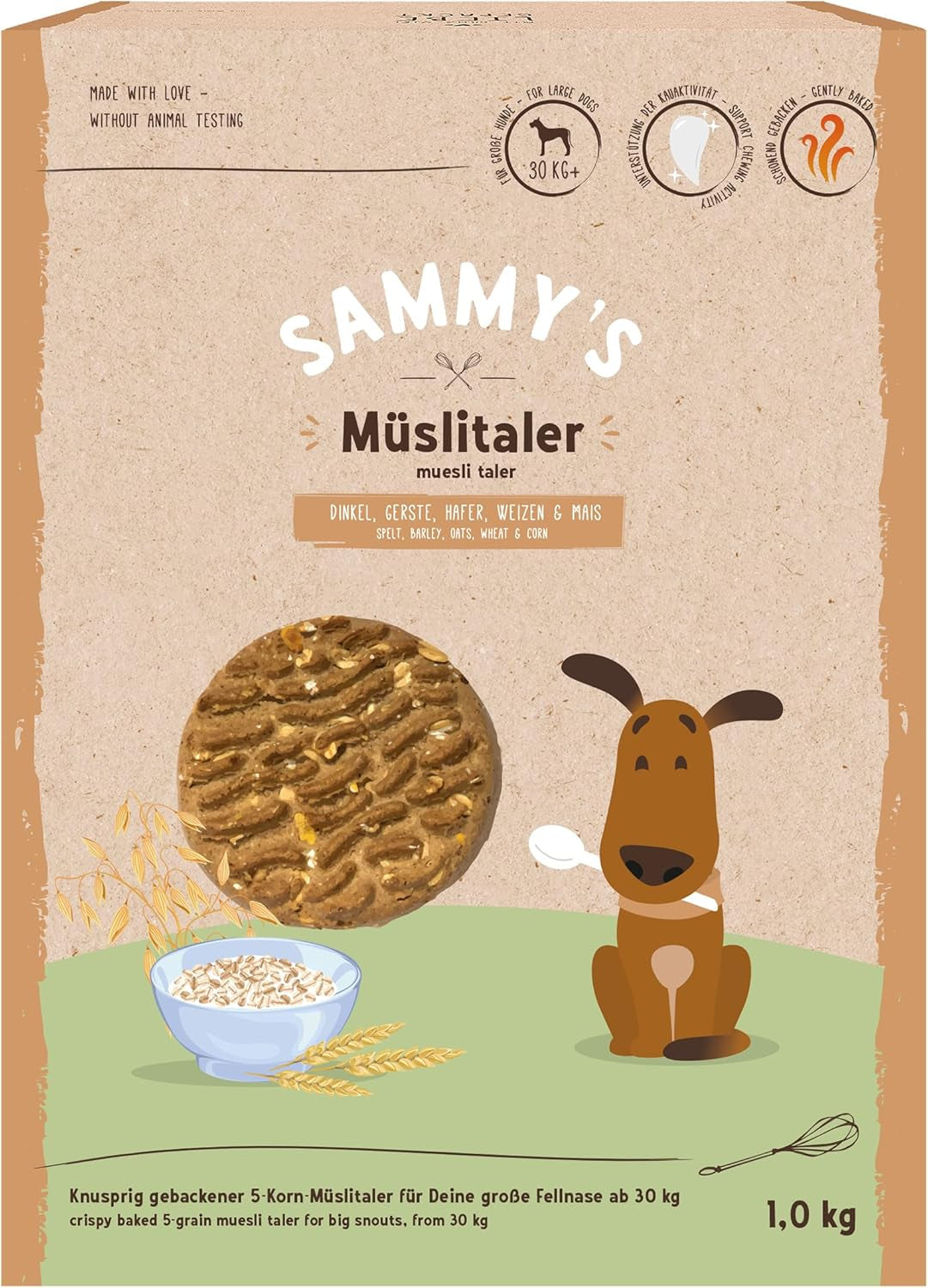 Monede de muesli Sammy's | Gustări crocante coapte pentru câini | Monede de muesli din 5 cereale pentru prietenul tău blănos de talie mare (peste 30 kg) | 1 kg