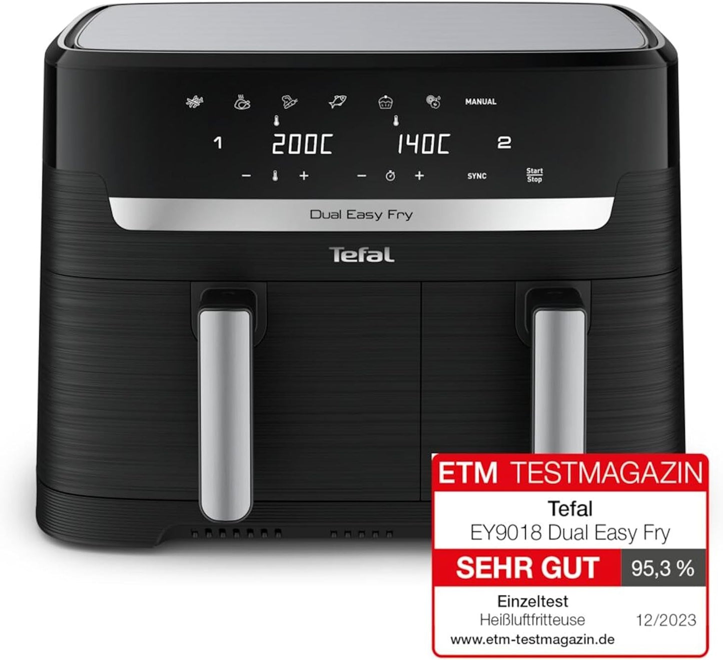Tefal Dual Easy Fry Hot Air Fryer cu două camere, capacitate de 5,2/3,1 litri, două sertare independente, 7 programe Electrocasnice Naty Shop