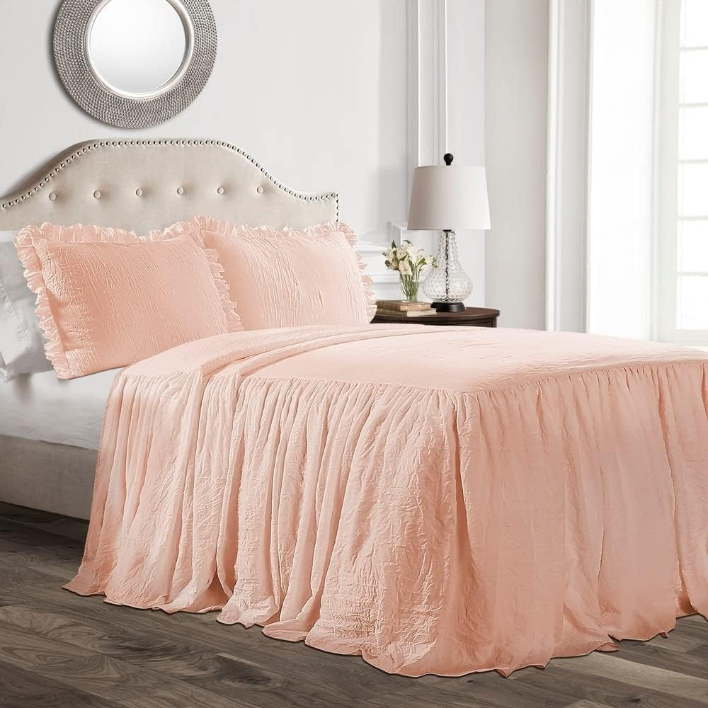 Cuvertură de pat Lush Decor cu fustă cu volane, poliester, alb, pat dublu Paturi si Cuverturi Lush Decor Roșu Geamăn