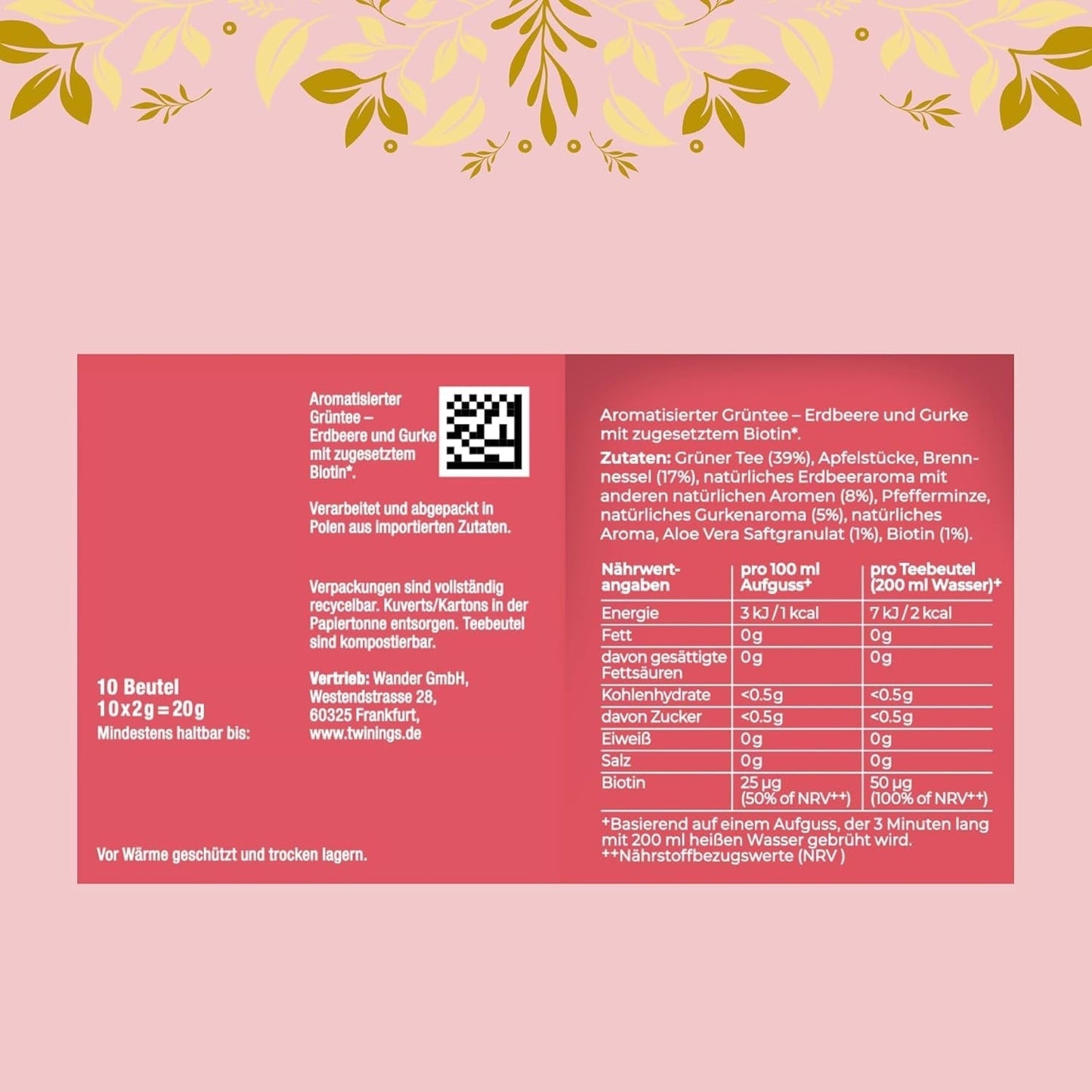 Twinings GLOW Ceai verde cu aloe vera și urzică cu biotină - Amestec de ceaiuri din plante benefice pentru îngrijirea naturală a pielii și părului, pachet de 12 (10 pliculețe fiecare)
