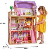 KidKraft Casă de păpuși Kayla din lemn cu mobilier și accesorii, set de joacă cu 3 niveluri pentru păpuși de 30 cm, jucărie pentru copii de la 3 ani în sus, 65092 - Exclusiv pe Amazon