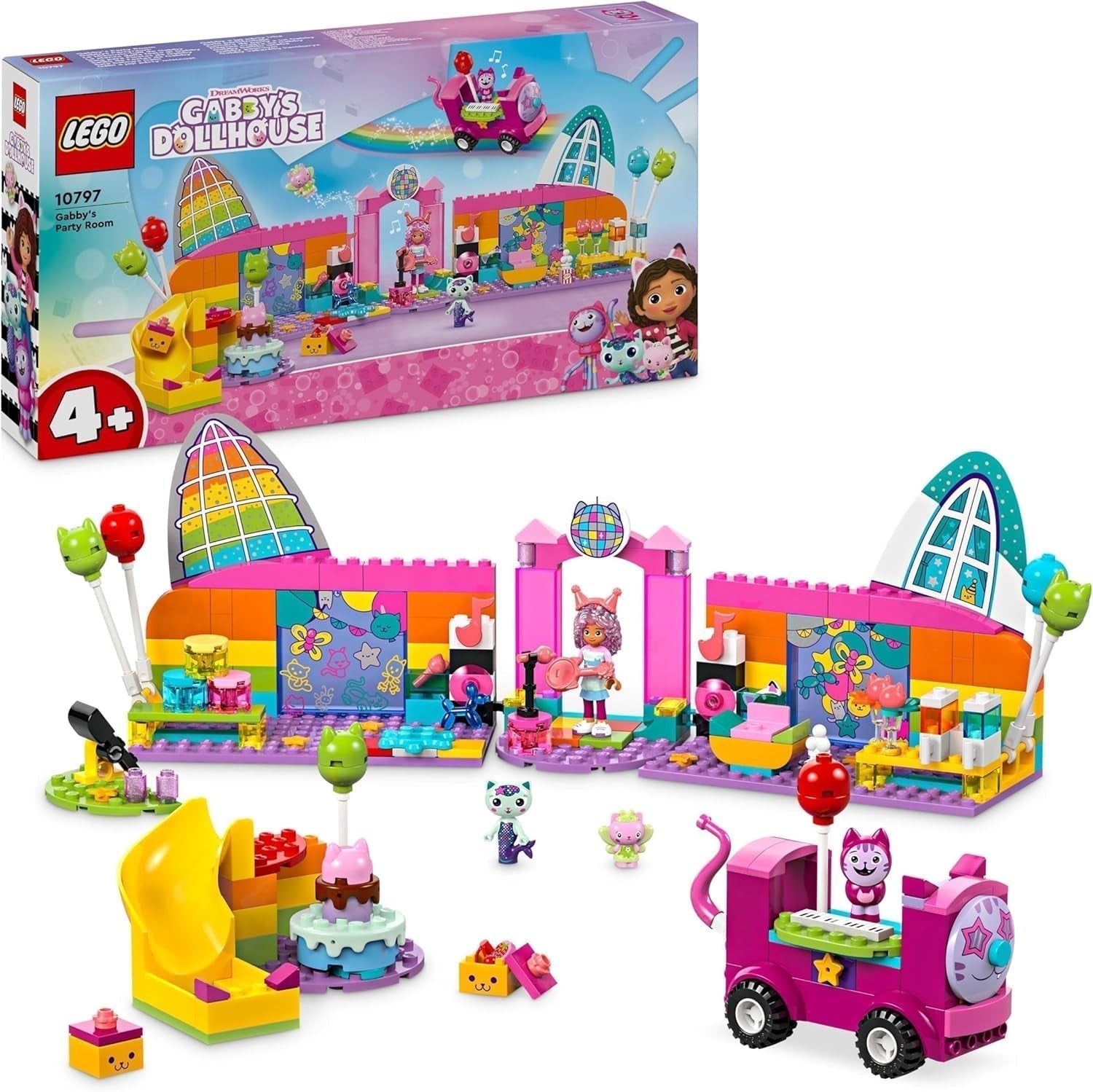 LEGO 4+ Gabby's Dollhouse Gabby's Party Room, Disco Playset cu tobogan și figurine de animale pentru jocuri de rol creative, cadou pentru fete și băieți de la 4 ani 10797 Seturi de constructie Besuche den LEGO-Store Titlu implicit