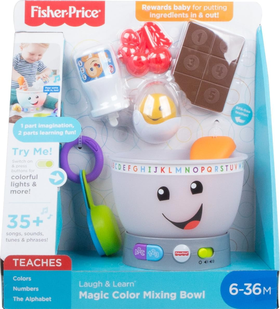 Fisher-Price Laugh & Learn jucărie de învățare pentru copii, bol de amestecare a culorilor magice cu muzică și lumini pentru copii cu vârsta de peste 6 luni, GJW20 Jucarii Bebe Naty Shop