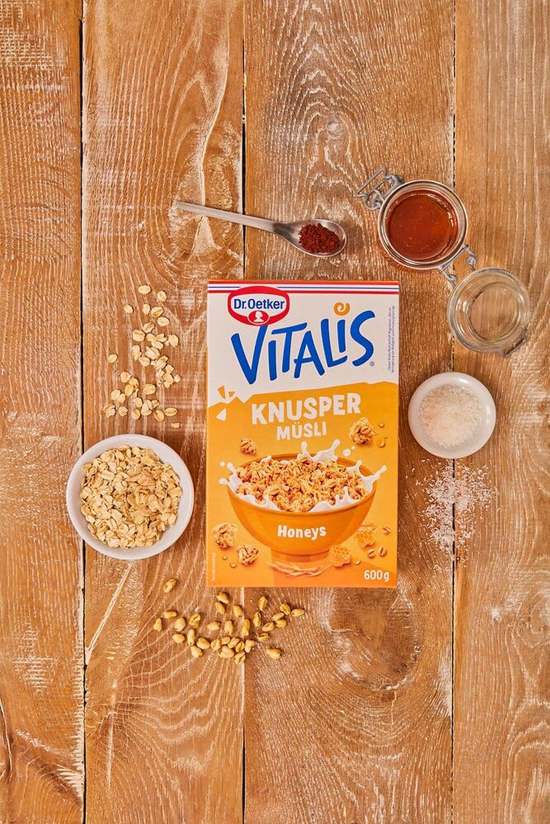 Dr. Oetker Vitalis Crunchy Honeys: Musli crocant cu miere, pentru micul dejun și gustări, pachet de 5 (5 x 600g)