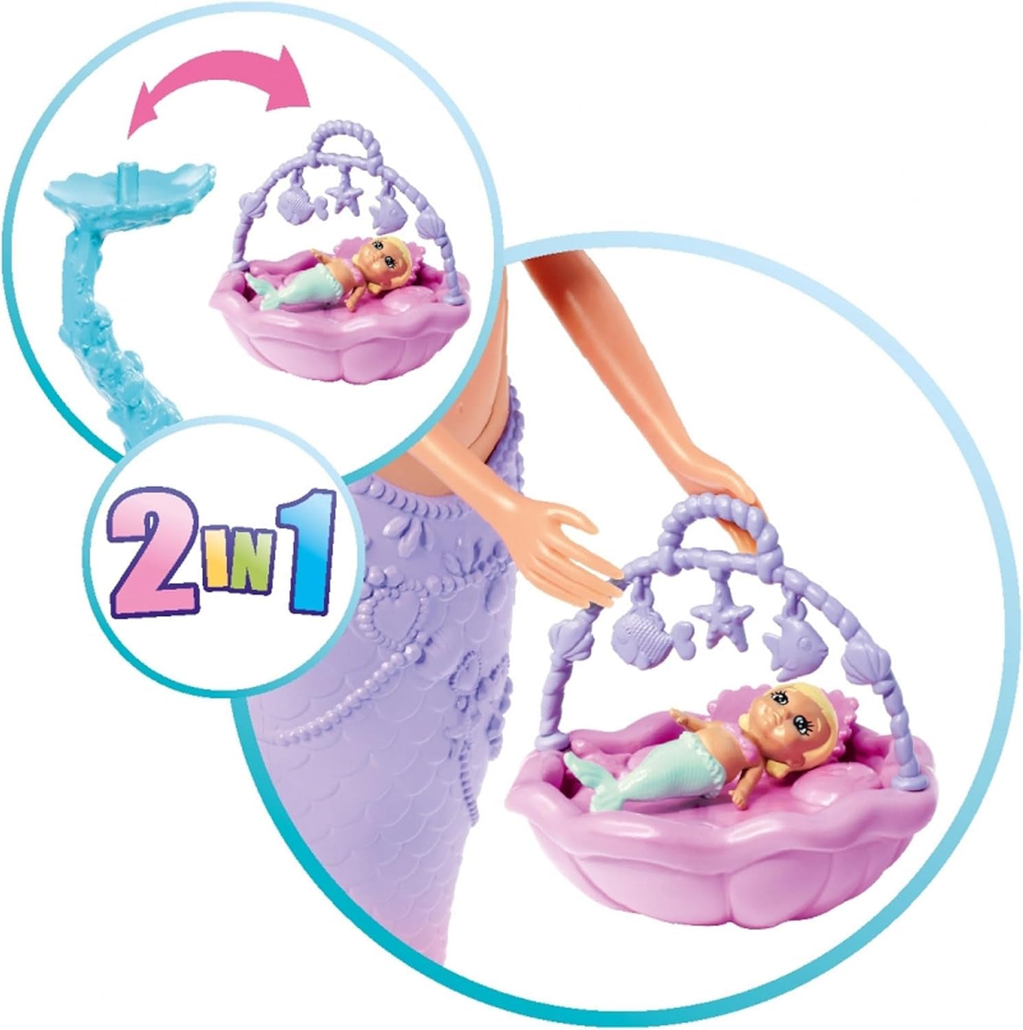 Simba 105733524 - Steffi Love Mermaid Family, păpușă ca sirenă însărcinată cu Kevin ca sirenă, cu pătuț pentru copil, 29cm păpuși dress-up, păpuși de joacă, pentru copii cu vârsta peste 3 ani Papusi Naty Shop