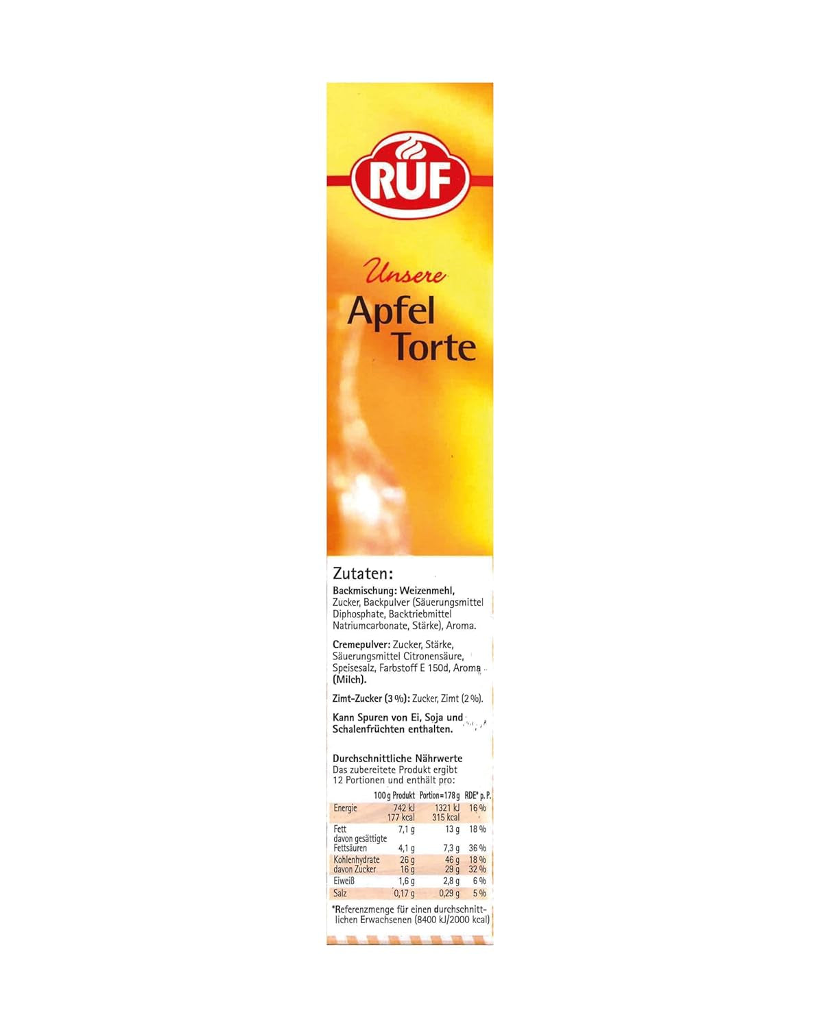 RUF Apfeltorte, Backmischung Für Eine Apfel-Torte Mit Sahne-Creme Und Zimt-Zucker, Apfel-Zimt-Torte, Vegan Naty Shop