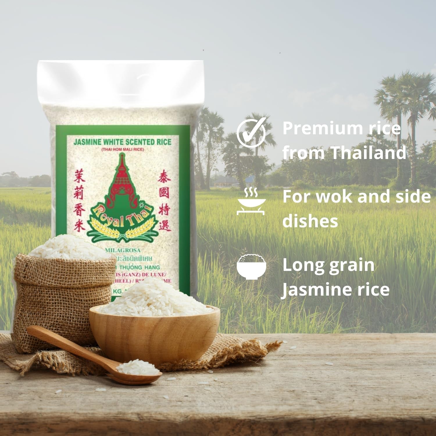 ROYAL THAI RICE - Orez cu bob lung și parfumat cu iasomie - 10 x 1 KG - Pachet multiplu