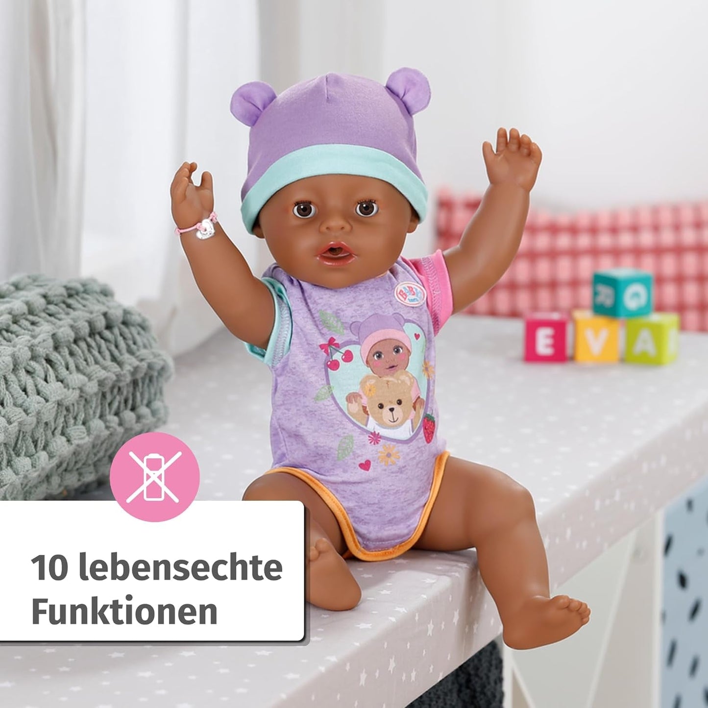 BABY Born Eva 43Cm, păpușă cu 10 funcții și accesorii, pentru copii de la 3 ani, funcționează fără baterie, păpușă mare 43Cm, 836408 Zapf Creation Papusi Naty Shop