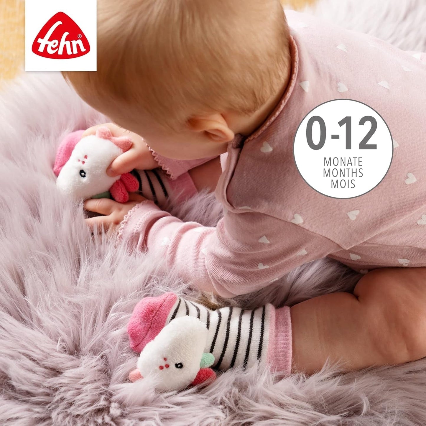 Fehn play glove safari - păpuși pentru degete pentru copii maimuță și elefant & șosete cu clopoței pentru copii unicorn - șosete pentru copii cu funcție de clopoțel și cap de unicorn - stimulează abilitățile motorii și simțurile Jucarii Bebe Naty Shop