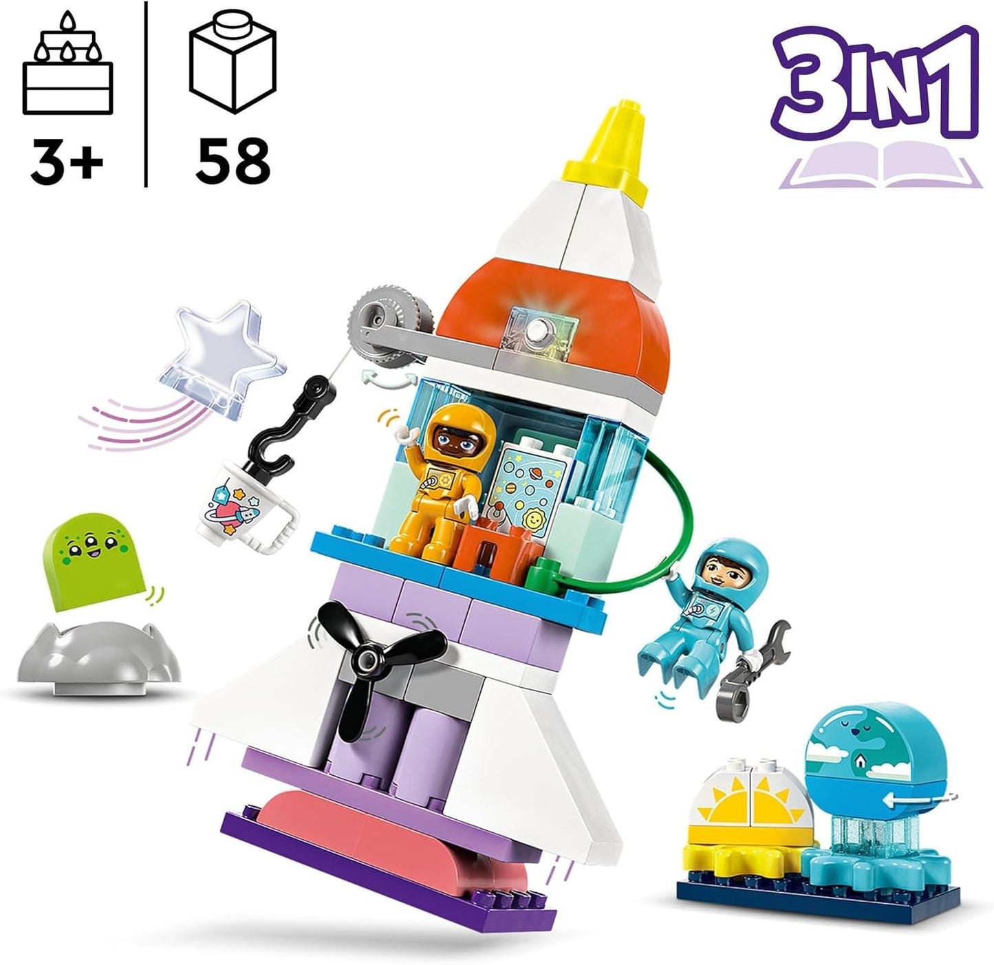 Naveta spațială LEGO DUPLO 3 în 1 pentru o mulțime de aventuri, set spațial cu jucărie rachetă pentru copii de construit, jucărie pentru știință și abilități motorii pentru dezvoltare timpurie, cadou pentru copiii de 3 ani 10422 Seturi de constructie Besuche den LEGO-Store