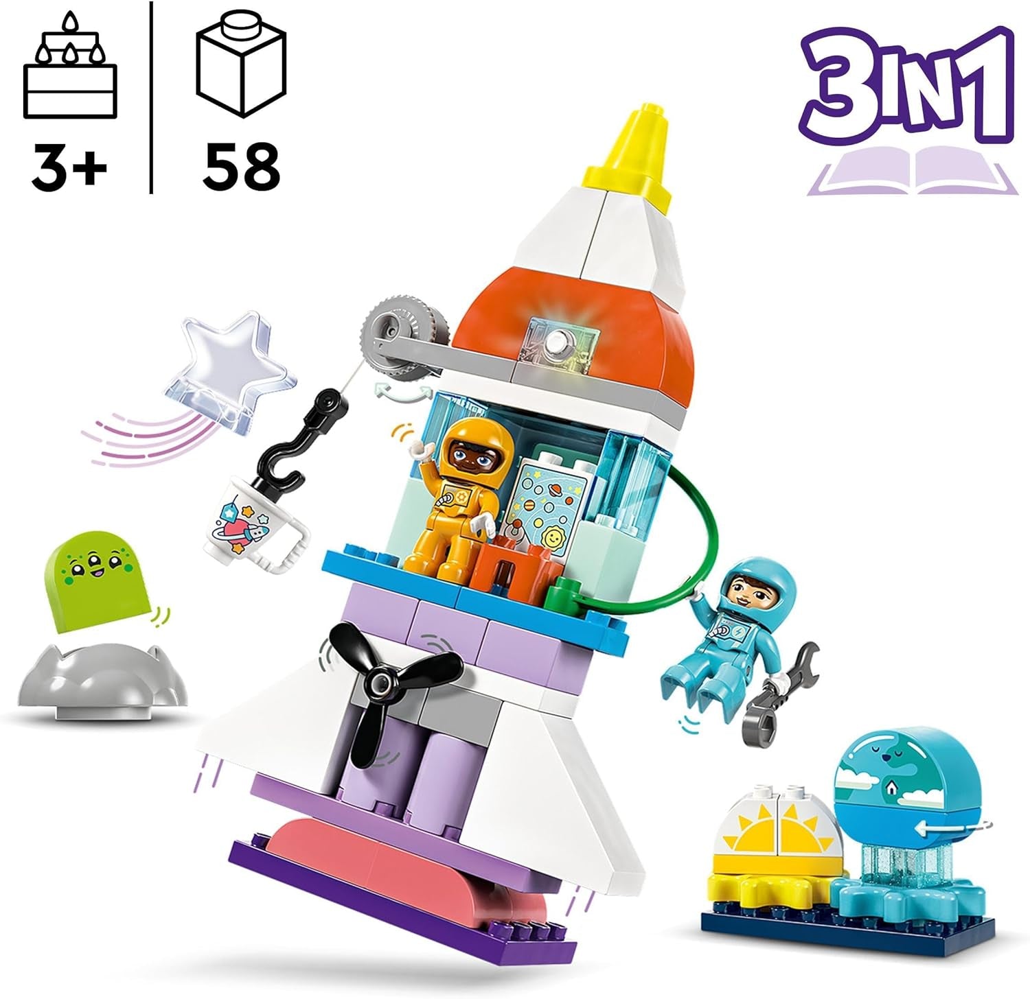 Naveta spațială LEGO DUPLO 3 în 1 pentru o mulțime de aventuri, set spațial cu jucărie rachetă pentru copii de construit, jucărie pentru știință și abilități motorii pentru dezvoltare timpurie, cadou pentru copiii de 3 ani 10422 Seturi de constructie Besuche den LEGO-Store