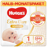 Scutece Huggies pentru nou-născuți, mărimea 1, 100 de scutece (2 x 50), cutie pentru jumătate de lună