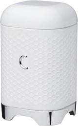 KitchenCraft Lovello caddy pentru ceai, caddy din oțel alb, suprafață texturată, stil 1950 cu capac, pentru ceai vrac și pliculețe de ceai, 11 cm x 11 cm x 19 cm, Ice White Cutii depozitare alimente Naty Shop Alb gheață Cafea