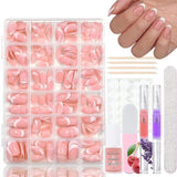 Set 360 de bucăți de unghii false cu balerină în gradient, unghii artificiale cu gradient roz și alb pentru lipire cu 2 bucăți de stilouri cu ulei pentru unghii, unghii false medii ombre pentru femei DIY