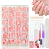 Set 360 de bucăți de unghii false cu balerină în gradient, unghii artificiale cu gradient roz și alb pentru lipire cu 2 bucăți de stilouri cu ulei pentru unghii, unghii false medii ombre pentru femei DIY
