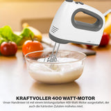 Clatronic Mixer | Kraftvoller 400 Watt-Motor | Handmixer | Turbostufe & 5 Geschwindigkeitsstufen | Handrührgerät | Spülmaschinengeeignete Edelstahlquirle Und -Knethaken | HM 3775 Bucatarie Naty Shop