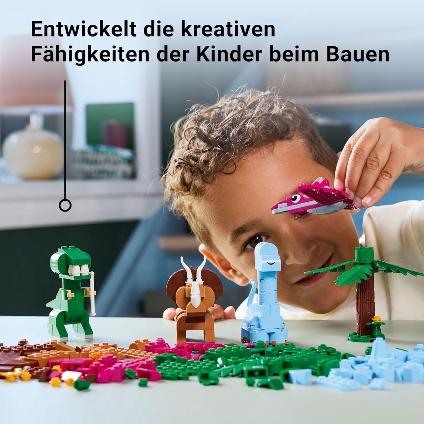 LEGO Classic Creative Dinosaurs, set de construcție cu modele și figuri de animale realizate din cărămizi, experiență de joacă imaginativă, cadou pentru băieți și fete de la 5 ani, inclusiv T.Rex și Triceratops 11041 Seturi de constructie Besuche den LEGO-Store