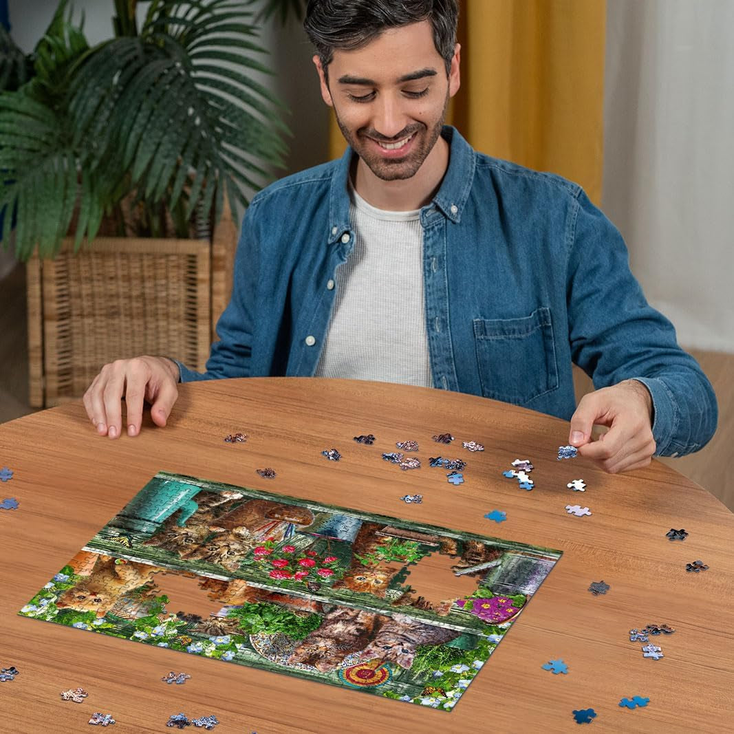 Ravensburger Puzzle 12000205 - Katzen Im Regal - puzzle jigsaw de 500 de piese pentru adulți și copii de peste 10 ani, puzzle animalier cu motiv de pisică Puzzle Naty Shop