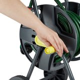 Cărucior furtun Relaxdays 45m, rolă mobilă pentru furtun de grădină și balcon, cu ghidaj pentru furtun, 76,5x44x41 cm, gri-galben