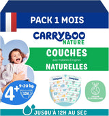 - Windeln Größe 4+ 9-20 kg – Ökologische Babywindeln – natürliche Babypflege, hypoallergen, ohne Parfüm und auslaufsicher – hergestellt in Frankreich – 126 Einwegwindeln – 1 Monat