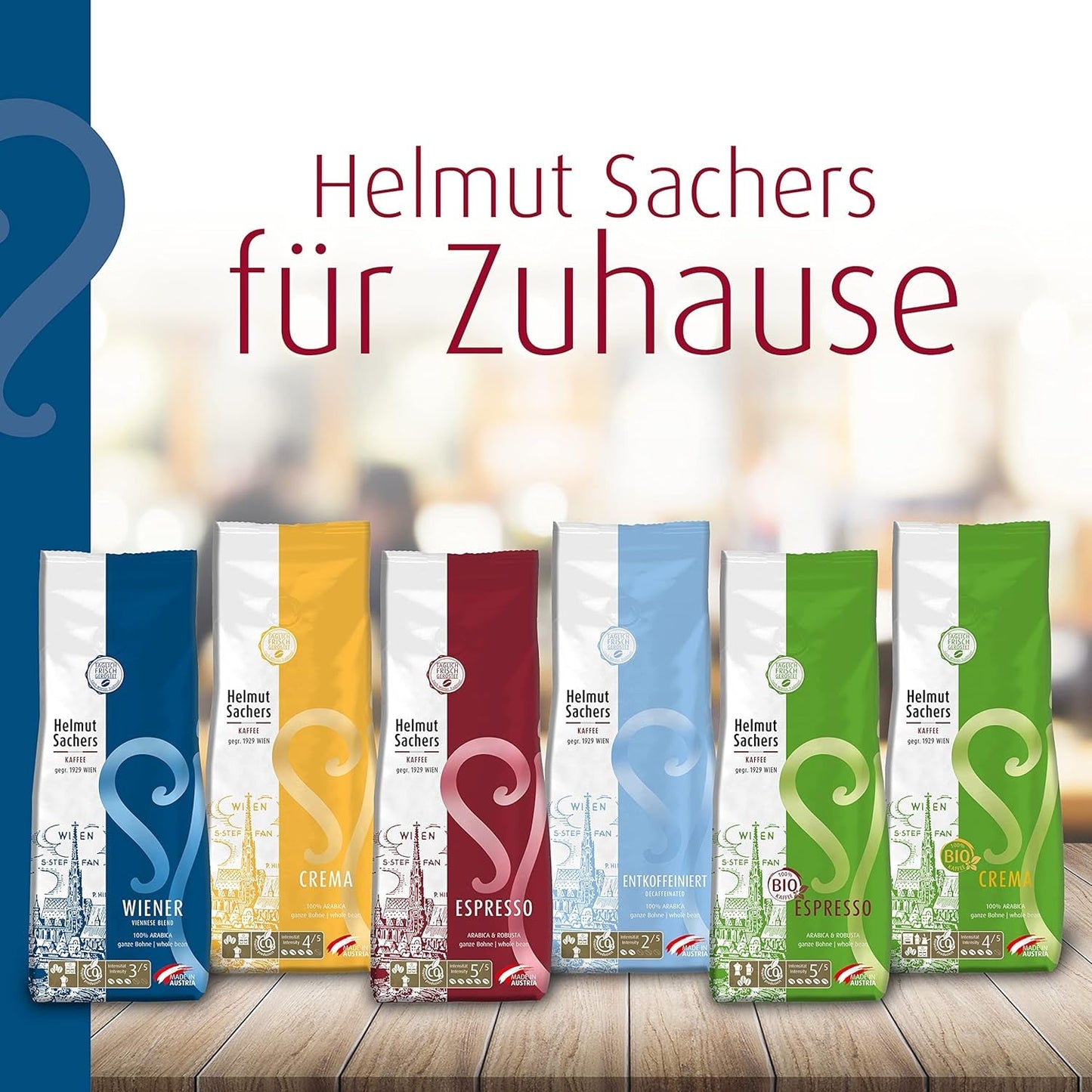 Helmut Sachers Kaffee - Wiener Mischung, Wiener Melange Kaffee aus erstklassigen Hochland Arabica Bohnen, nachhaltig geröstet in Österreich - ganze Kaffeebohnen, 500g