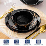 Set de veselă din porțelan LOVECASA, seria Daphne, set combinat SWEET cu 24 de piese, set de veselă cu design auriu, farfurii de cină, farfurii de desert, boluri pentru cereale și farfurii de sumă pentru 6 persoane
